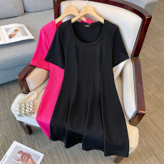 批发130-350斤大码女装纯色简约胖MM连衣裙优雅气质裙子2024年夏新款