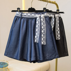批发实拍夏款大码女装天丝牛仔五分<b class='q'>短裙</b>裤胖MM宽松阔腿韩版牛仔热裤