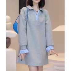 批发官图现货原版面料品质新款大码时尚中长款假两件卫衣大码女装宽松