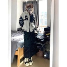 批发厚毛尼拼厚皮重工刺绣】棒球<b class='q'>服</b>外套女春翻领情侣立领夹克宽松上衣