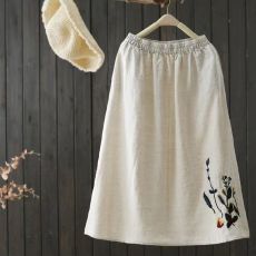 批发现货棉麻半身<b class='q'>裙</b>夏季复古女2025新款刺绣纯色大摆<b class='q'>裙</b>显瘦中长款女<b class='q'>裙</b>
