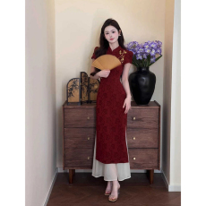 批发华悦新中式假两件<b class='q'>旗袍</b>2026年<b class='q'>夏季</b>新款撞色刺绣气质修身连衣裙