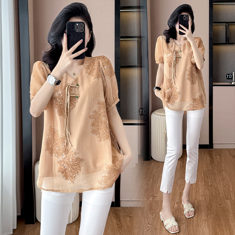 MY3786# 大码女装T恤夏季新品遮肉显瘦雪纺气质上衣女裝貨源服裝批發