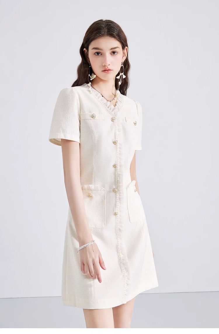 FA25983# 设计感收腰气质小香风连衣裙女夏季新款小个子连身裙 服裝批發女裝批發服飾貨源