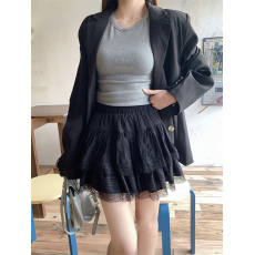 批发白色法式芭蕾风蓬蓬蛋糕裙女荷叶边<b class='q'>短裙</b>高腰a字<b class='q'>蕾丝</b>半身裙