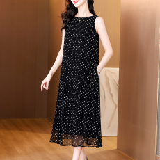 批发法式气质<b class='q'>复古</b>宽松显瘦波点连衣裙女夏季新款欧洲站洋气别致吊带裙