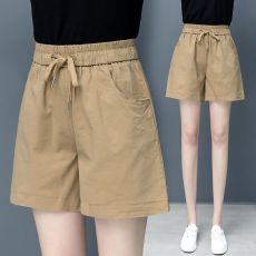 复古水洗纯棉夏季纯棉高腰短裤女宽松显瘦韩版休闲阔腿五分裤女潮