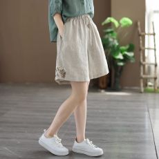 批发现货夏季大码短<b class='q'>裤</b>女高腰绣花百搭直筒<b class='q'>裤</b>薄款透气<b class='q'>棉麻</b>四分<b class='q'>裤</b>休闲<b class='q'>裤</b>
