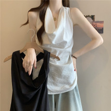 批发实拍大码夏季气质荡领挂脖<b class='q'>塑</b>形显身材大露背性感纯欲<b class='q'>背心</b>吊带上衣