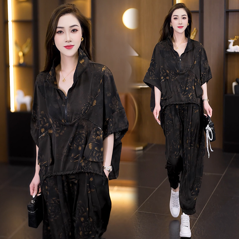 RY1380# 实拍2026夏季新款洋气大码女装套装胖MM时尚宽松显瘦哈伦...