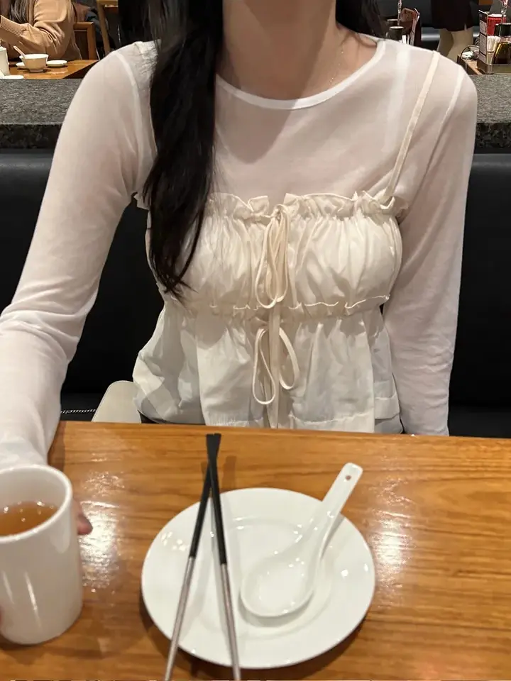 러플 리본 끈 민소매 탑 상세 이미지 7
