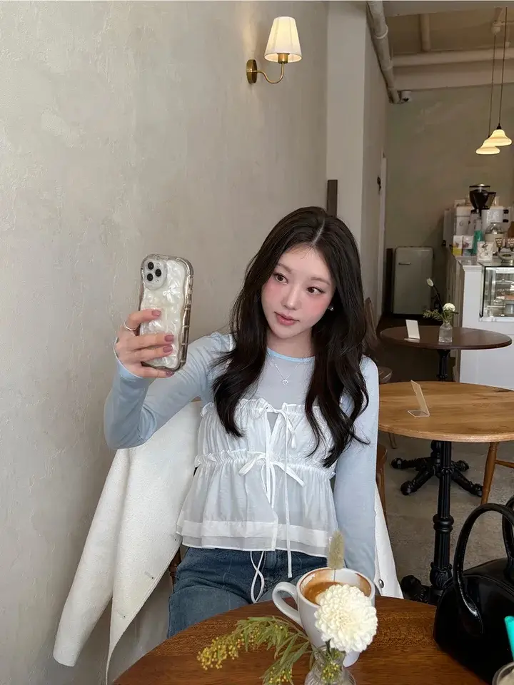 러플 리본 끈 민소매 탑 상세 이미지 18