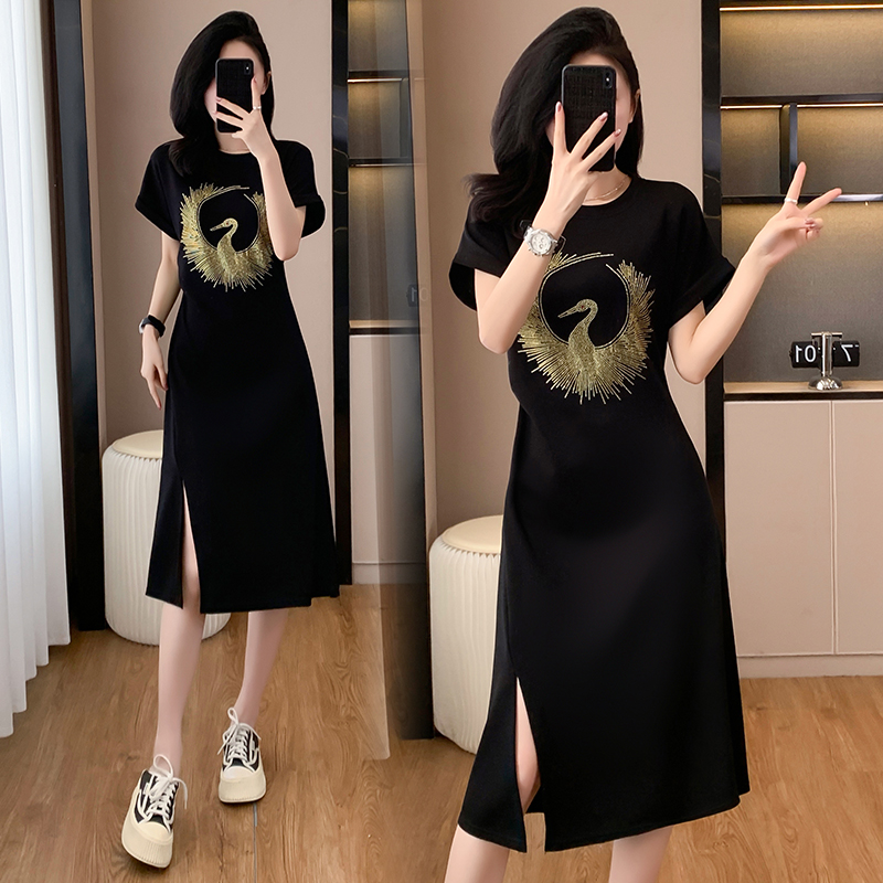 MY5220# 大码女装夏季新款时尚设计感刺绣高级遮肉显瘦连衣裙女裝貨源服裝批發