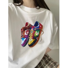 批发夏季潮牌设计感板鞋印花棉<b class='q'>短袖</b>T恤男女宽松百搭潮流上衣