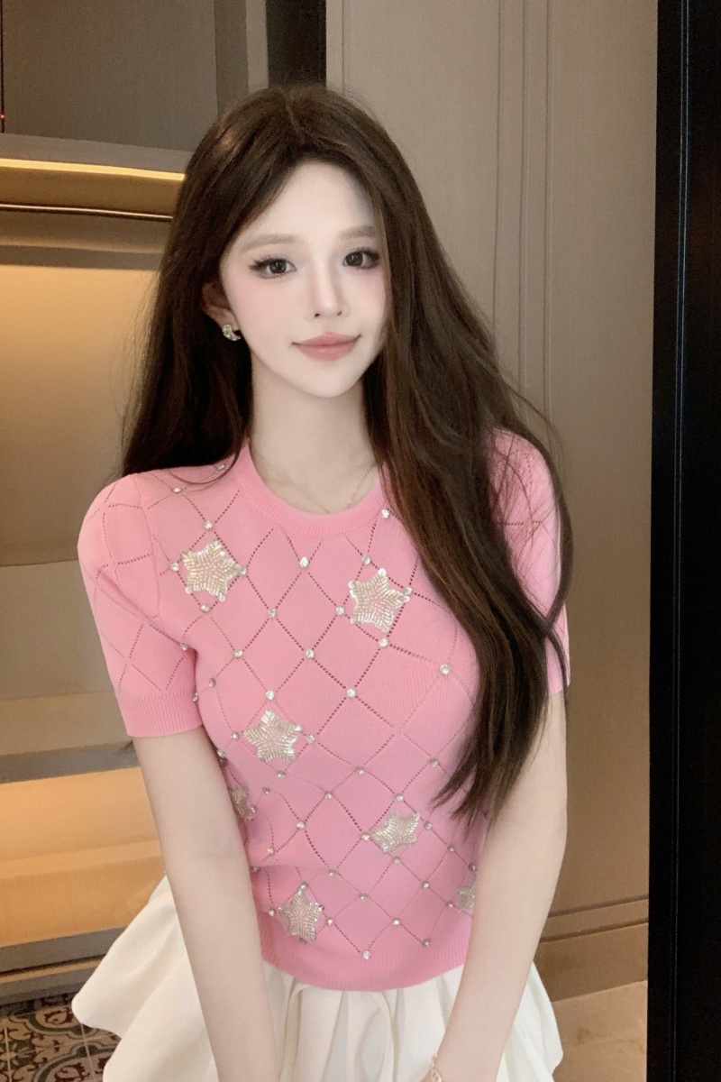 RY3259# 薄款短袖夏季镶钻设计感时尚潮流新款修身小个子百搭