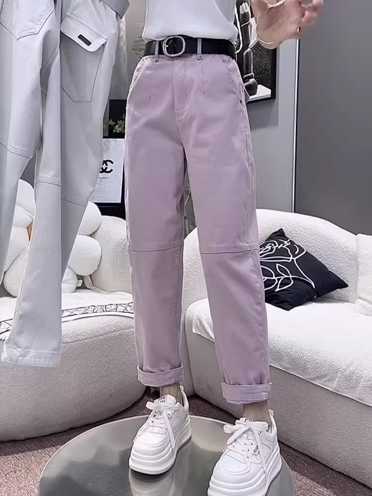 直筒牛仔裤女2025春季新款显瘦洋气哈伦裤大码遮肉九分萝卜老爹裤