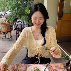 批发现货 韩国 东大门 25春夏 CHIC甜美网眼编织长袖外搭薄款针织罩衫