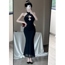 批发实拍辣妹 露背<b class='q'>鱼尾</b>挂脖修身包臀长裙连衣裙