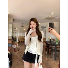 批发飘带蕾丝收腰吊带背心搭配破边针织衫<b class='q'>开衫</b>