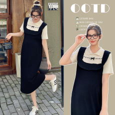 批发实拍#<b class='q'>孕妇</b><b class='q'>连衣裙</b>夏季2026新款时尚polo领短袖假两件针织裙女夏天