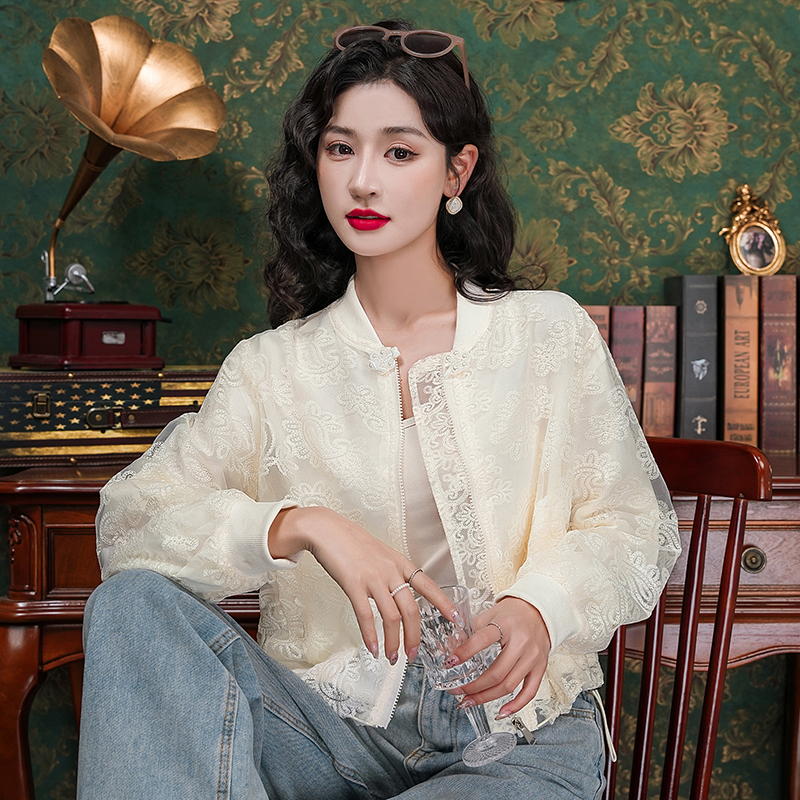 실사 봄 가을 새로운 중식 화이트 레이스 자수 셔츠 개선 당나라 맨위 캐주얼 재킷 짧은 외투