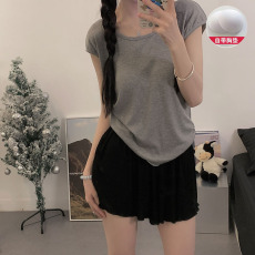 批发新宝 夏83夏季短袖短裤睡衣女套头舒适露背带胸垫人棉套装家居服