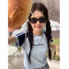 批发【1*1 40支纯棉 后包领】三条杠撞色拼接运动t恤短款<b class='q'>上衣</b>