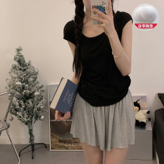 批发新宝 夏83夏季短袖短裤睡衣女套头舒适露背带胸垫人棉套装家居服