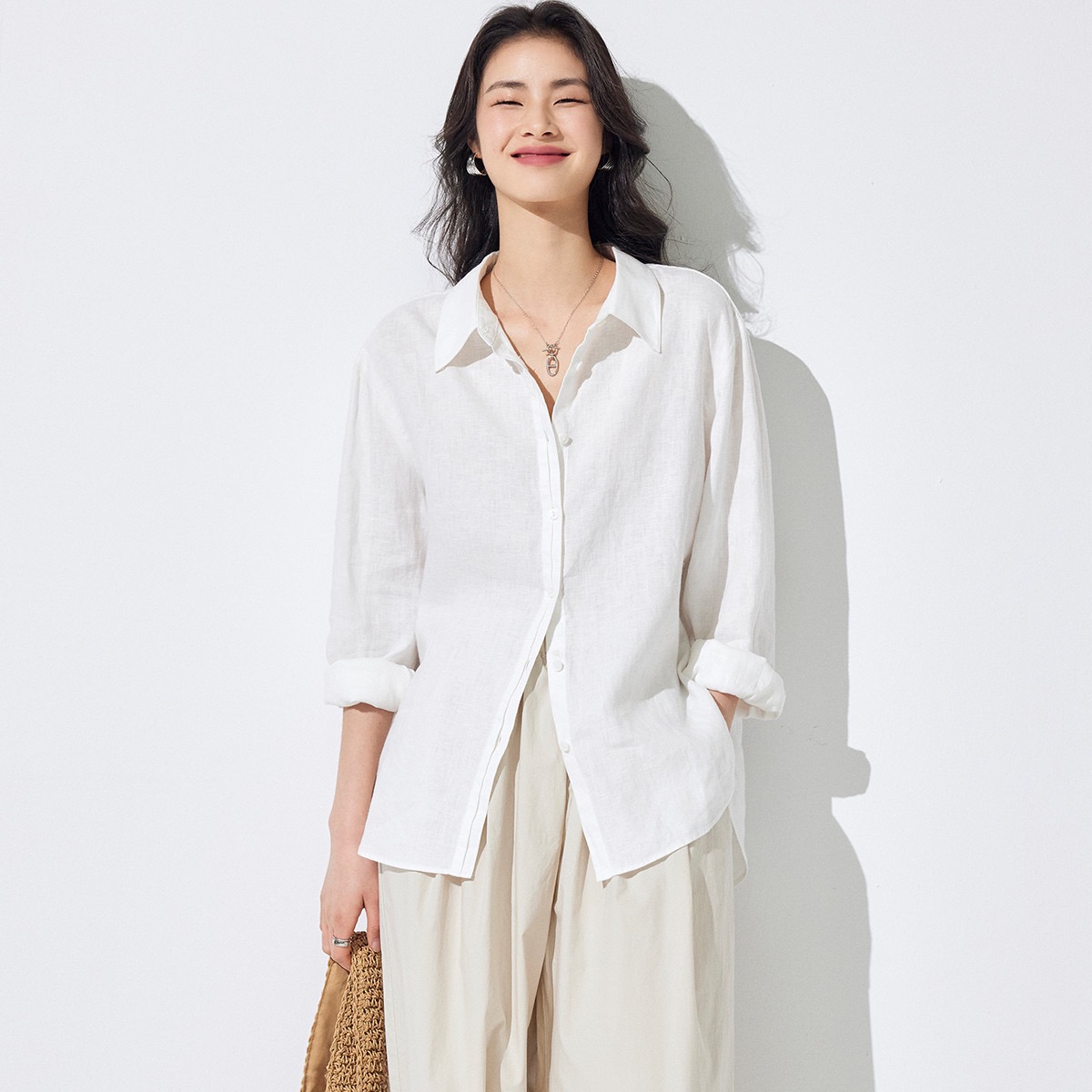 공기 전체 아마 긴팔 여성 셔츠 새로운 도루 강인한 부드럽다 루즈핏 아마 셔츠 여성 느긋한 맨위