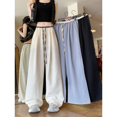 批发<b class='q'>大码</b>原版质量撞色冰丝阔腿裤女夏季薄款肌理感直筒休闲裤<b class='q'>外贸</b>爆款