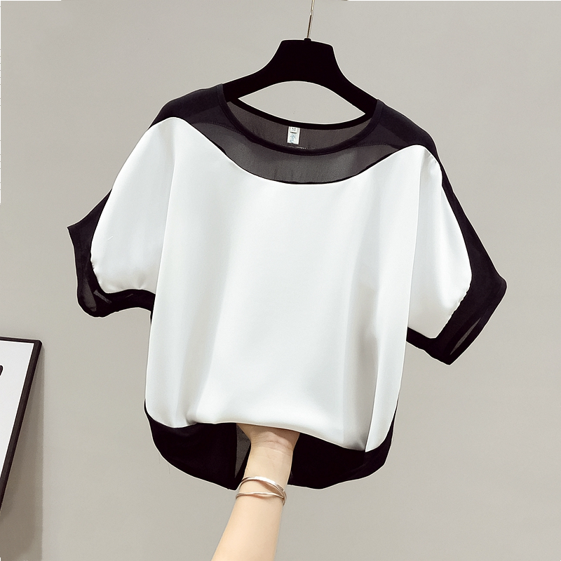 RY2490# 新款实拍遮肚子雪纺衫女夏新款洋气蝙蝠短袖宽松显瘦打底上衣