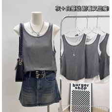 批发假两件<b class='q'>休闲</b>小背心女装夏季灰色宽松设计感<b class='q'>运动</b>无袖上衣女