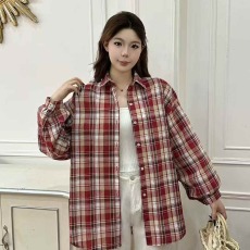 批发复古宽松灯笼袖格子衬衫夏季时尚百搭长袖显瘦防晒衣女外套衬衣