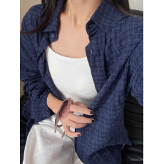 批发美式复古条纹格子衬衫女2026新款设计感小众<b class='q'>长袖</b>衬衣开衫上衣外套