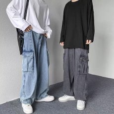 批发<b class='q'>日系</b>男装 双立体口袋牛仔裤春季新款<b class='q'>复古</b>做旧洗水工装长裤男