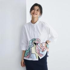 批发欧洲站春秋新款<b class='q'>韩版</b>衬衫女七分袖时尚绣花立领a字<b class='q'>娃娃衫</b>上衣夏季