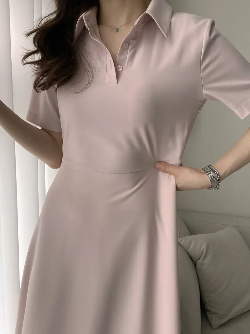 프렌치 감성 끈 리본 허리 조임 폴로 원피스 상세 이미지 8