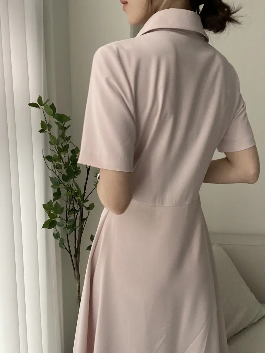 프렌치 감성 끈 리본 허리 조임 폴로 원피스 상세 이미지 9
