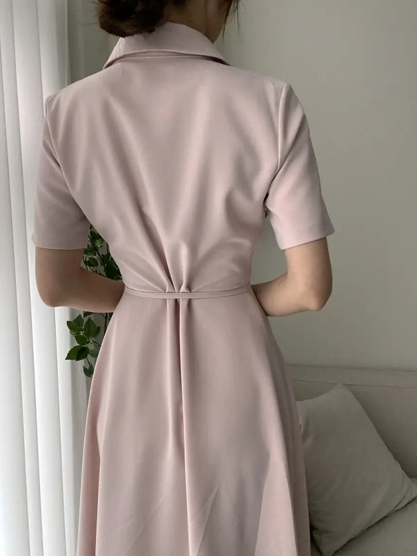 프렌치 감성 끈 리본 허리 조임 폴로 원피스 상세 이미지 12