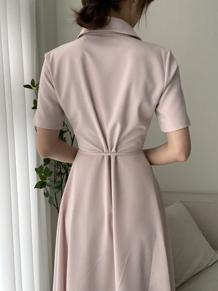 프렌치 감성 끈 리본 허리 조임 폴로 원피스 상세 이미지 13