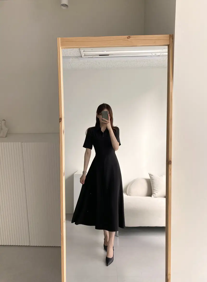 프렌치 감성 끈 리본 허리 조임 폴로 원피스 상세 이미지 16