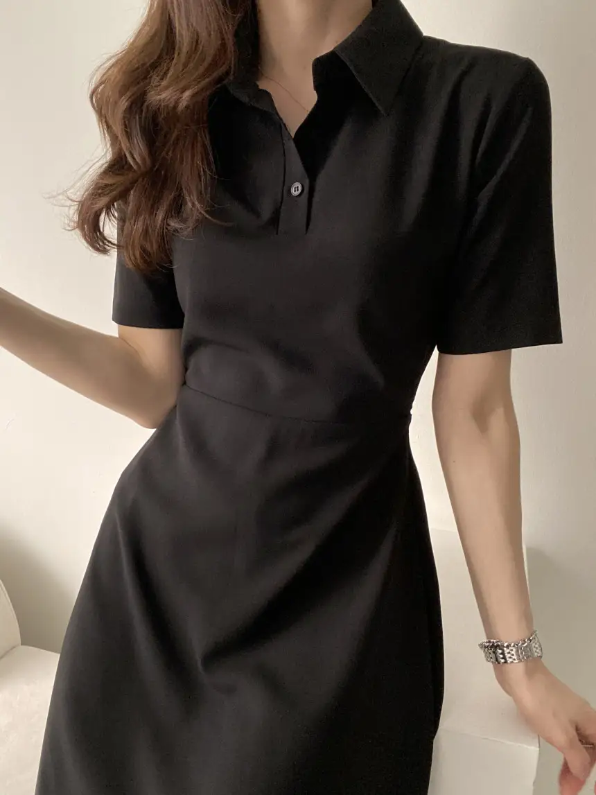 프렌치 감성 끈 리본 허리 조임 폴로 원피스 상세 이미지 20
