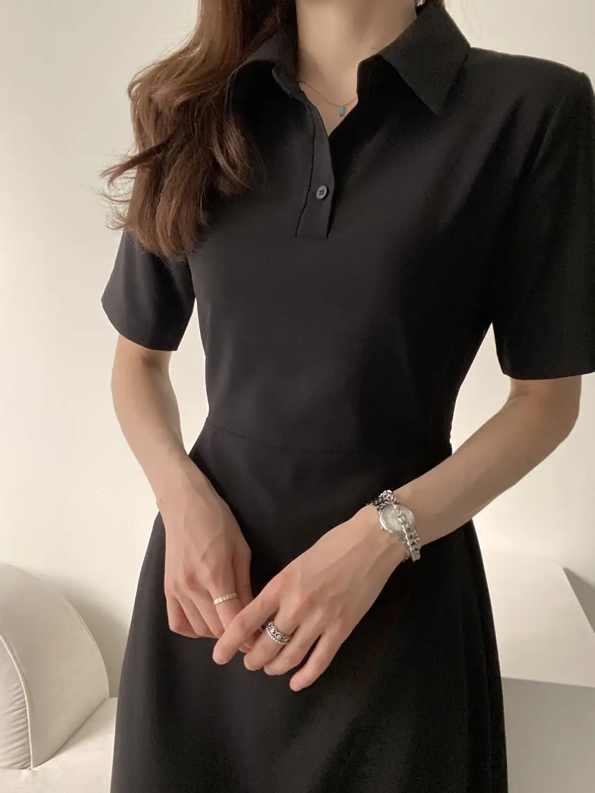 프렌치 감성 끈 리본 허리 조임 폴로 원피스 상세 이미지 23