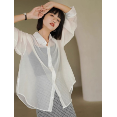 批发莱赛尔天丝正肩衬衫女夏季2025新款<b class='q'>透明</b>薄款防晒衣吊带外搭配衬衣