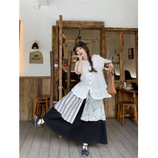 批发实拍花边领拼接短袖+<b class='q'>复古</b>半身裙