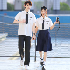 批发实拍情侣装夏季班服套装小初高学生毕业照服装机长服