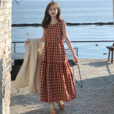批发2026夏装大码女装韩版简约风格子中长款显瘦背心<b class='q'>连衣</b>裙M 4XL200斤