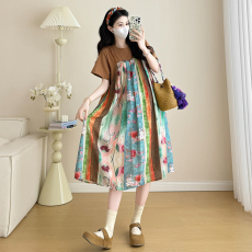 批发<b class='q'>实拍</b>2026夏新<b class='q'>孕妇装</b>碎花小清新收腰显瘦针织圆领假两件连衣裙