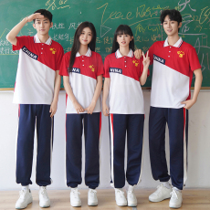 批发实拍班服中国套装夏季学院风短袖表演服翻领校服