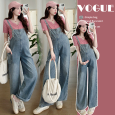 批发实拍现现2026<b class='q'>夏季</b>孕妇装新款气质抽绳可调节背带裤+短袖针织套装